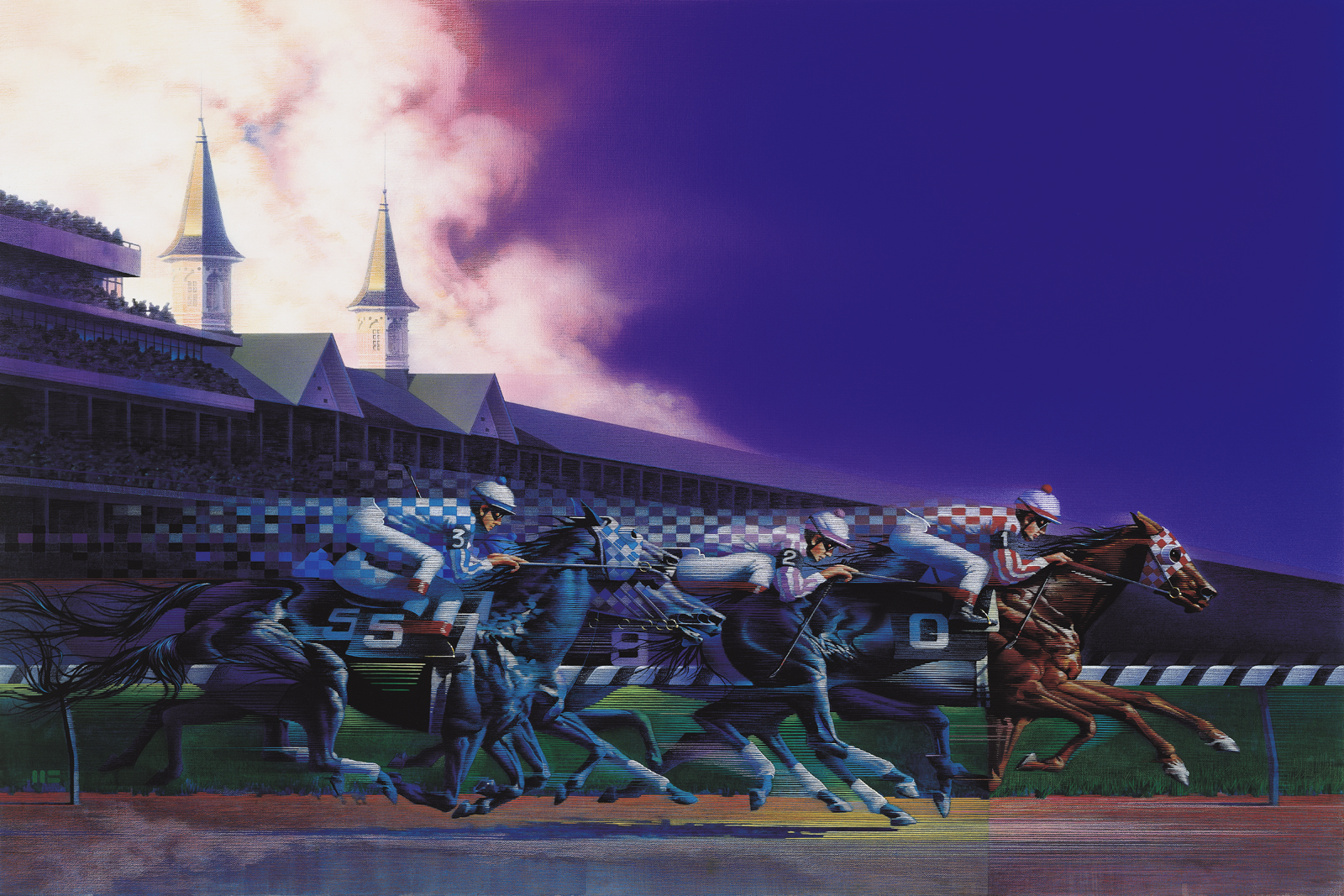 WIN PLACE SHOW Horse Racing sports painting by Mark Smollin
